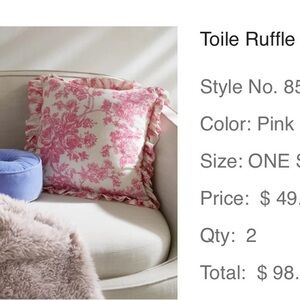Pink Toile Ruffle Throw Pillows (set of 2)
